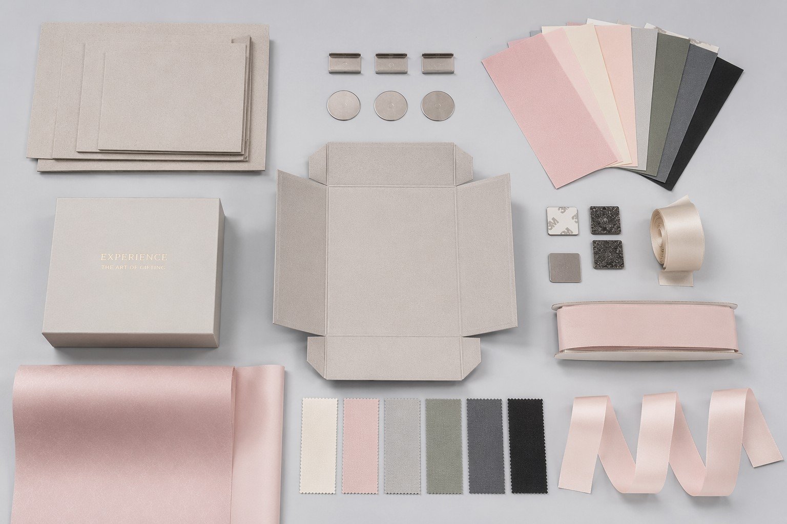 Rigid gift boxes wholesale — chipboard, wrapping paper, and hardware materials for custom rigid box production