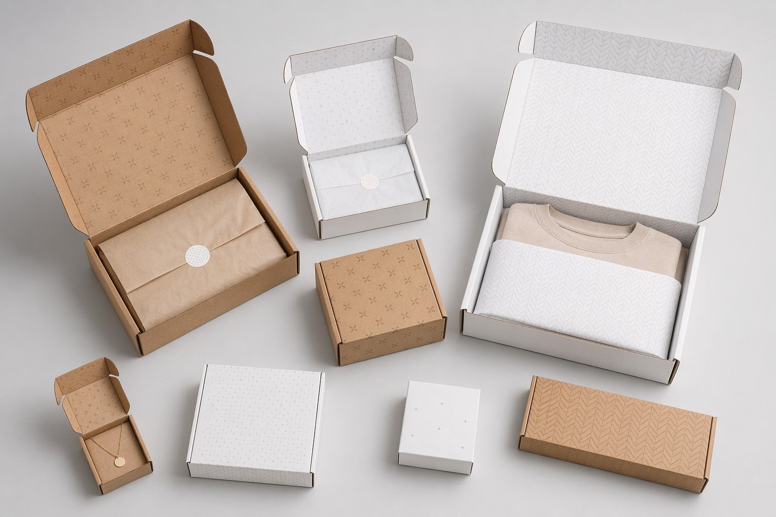 Custom mailer boxes for subscription brands — size and style options in kraft and white corrugated board